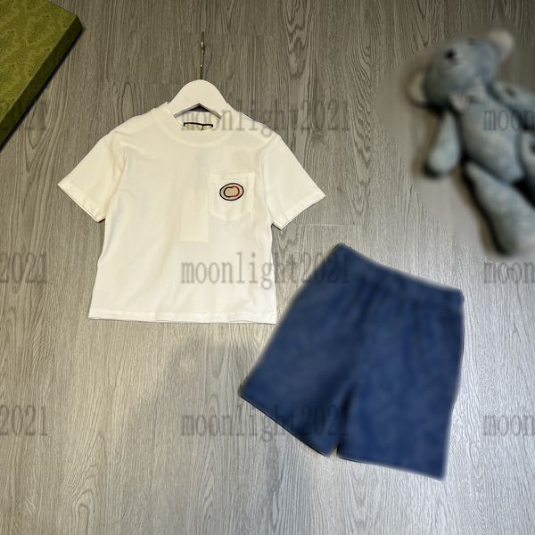 brand designer kids pants sets 2022ss girls t shirt +shorts suit new children 2 pieces set shirt for boys casual sports t-shirts suits cloth, White